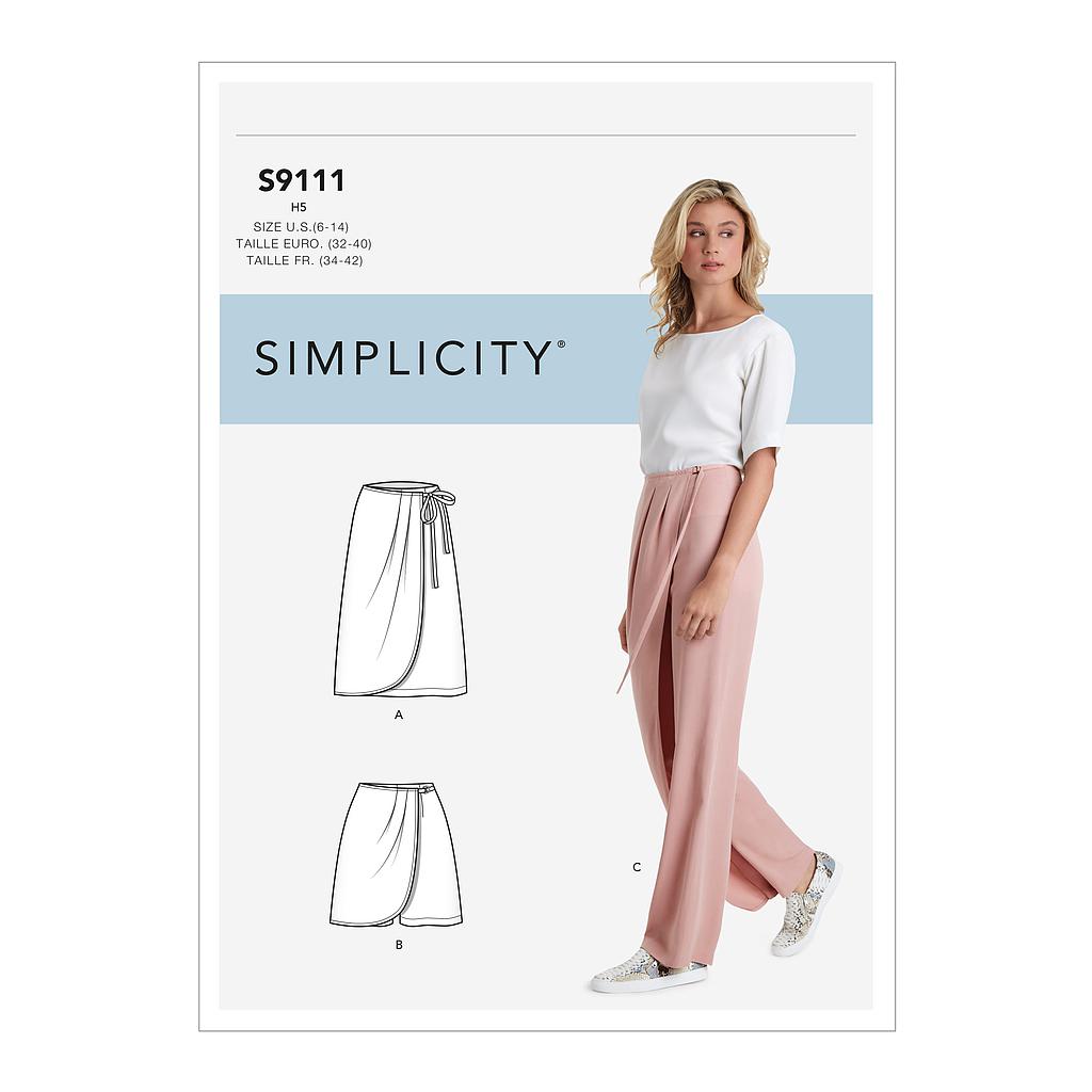 Patron Simplicity 9111 Pantalon femme portefeuille ou short jupe du 34 au 52 activa france