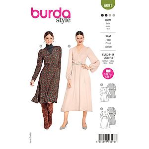 Patron Burda 6091- Robe portefeuille avec coulisse élastiquée du 36 au 46