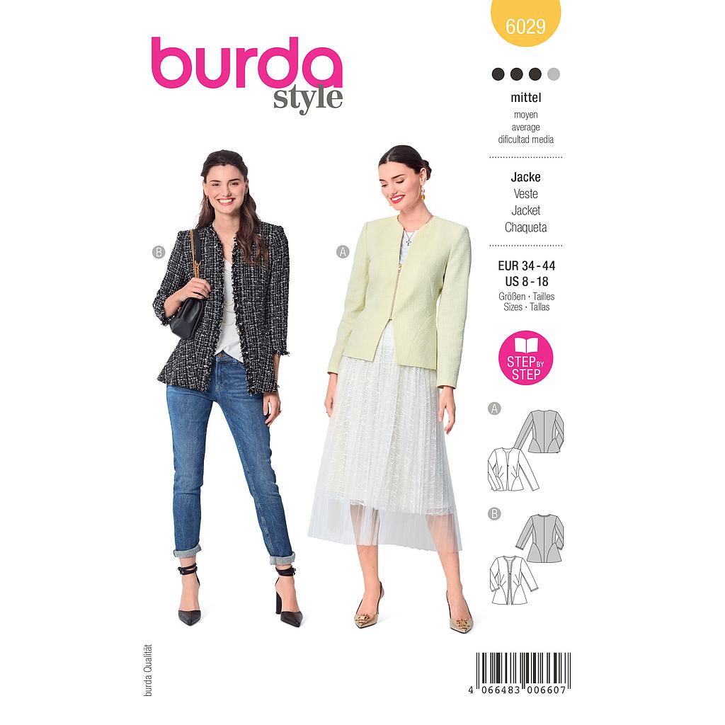 Patron Burda 6029 Vestes style Chanel du 36 au 46 FR