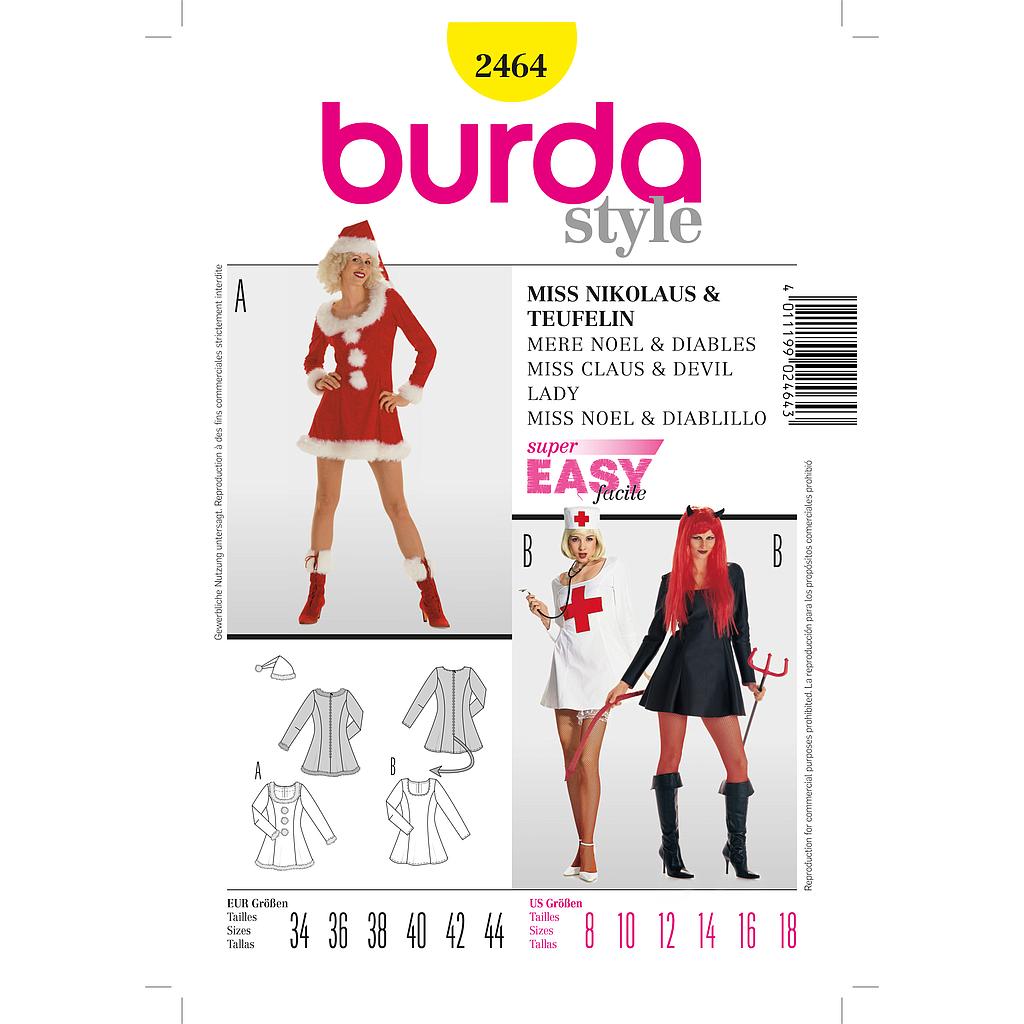 Patron Burda Carnaval 2464 Déguisement Mère Noël, Diablesse