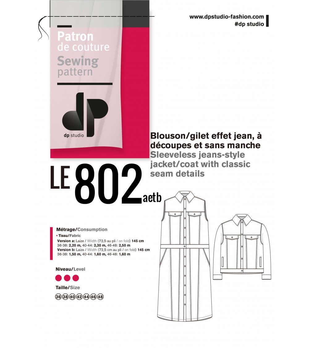 Patron DP studio Le 802 - Blouson gilet à effet jeans sans manche femme