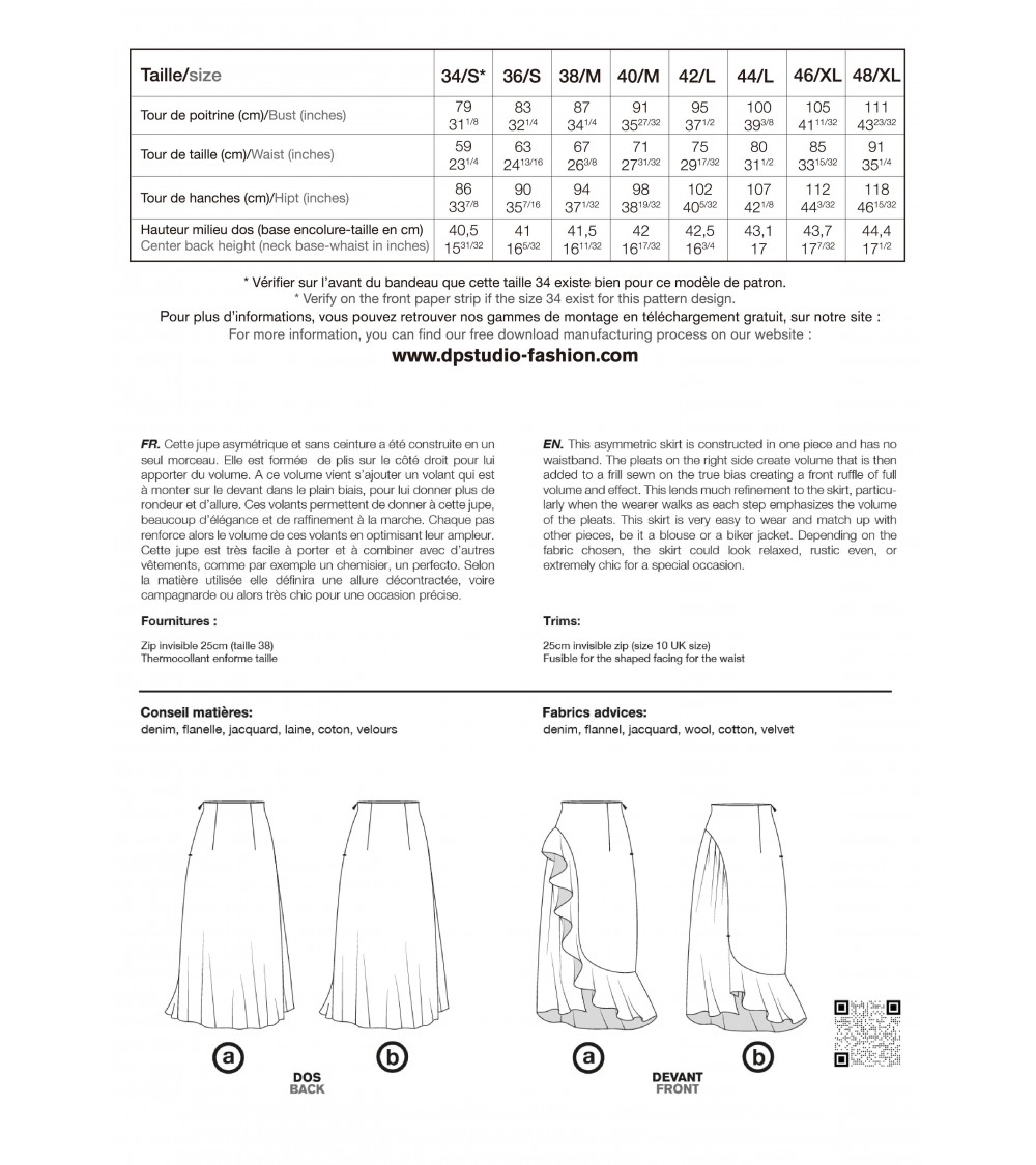 Patron DP Studio Le 406 - Jupe asymétrique femme