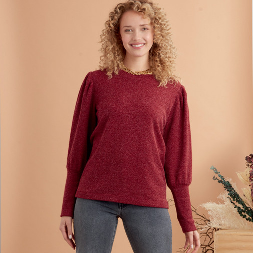 Patron Simplicity 9385 - Hauts en tricot pour femme avec variations de longueur et de manches du 34 au 52 FR