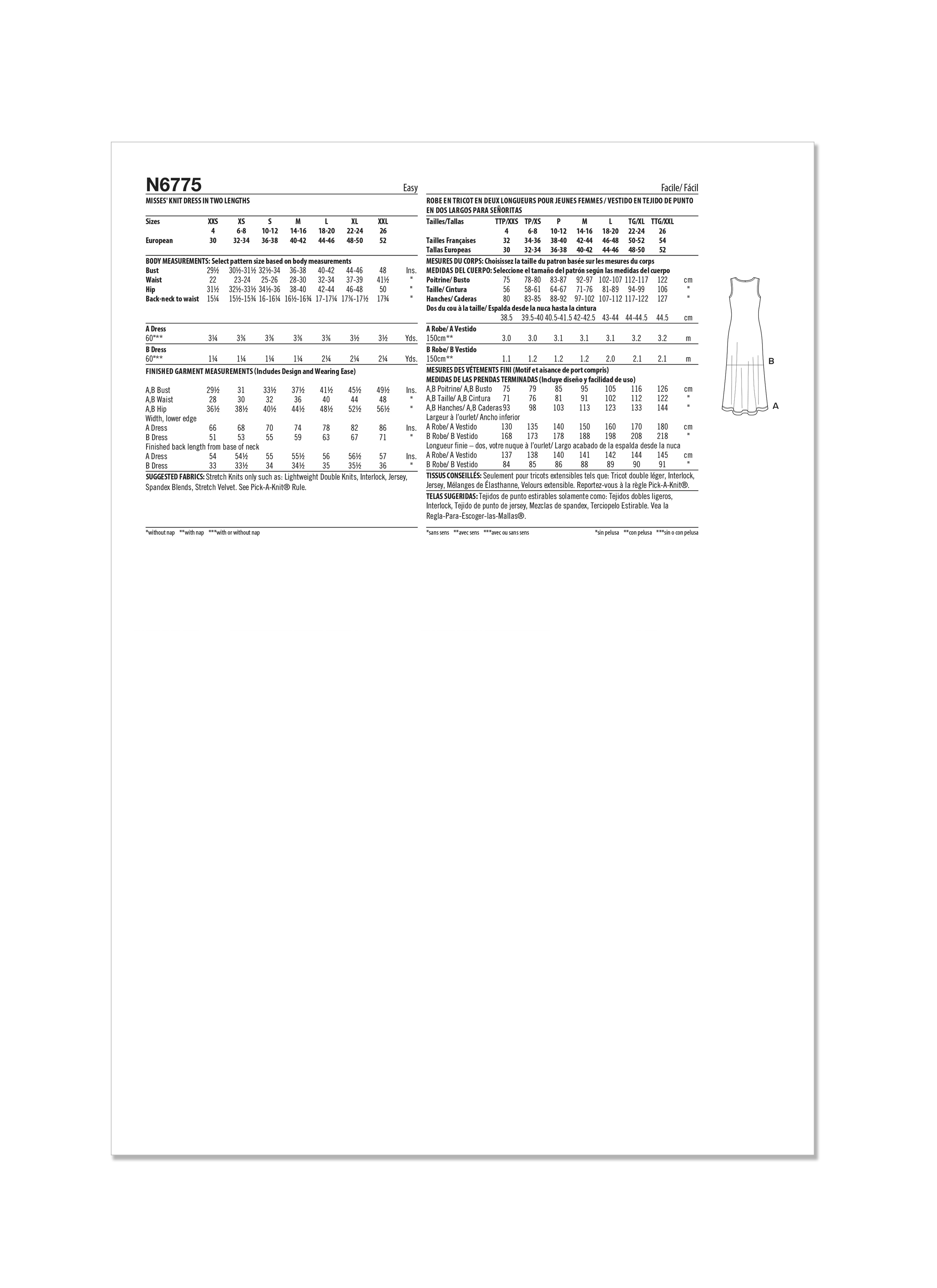 Patron New Look 6775 - Robe en Tricot en Deux Longueurs pour Jeunes Femmes