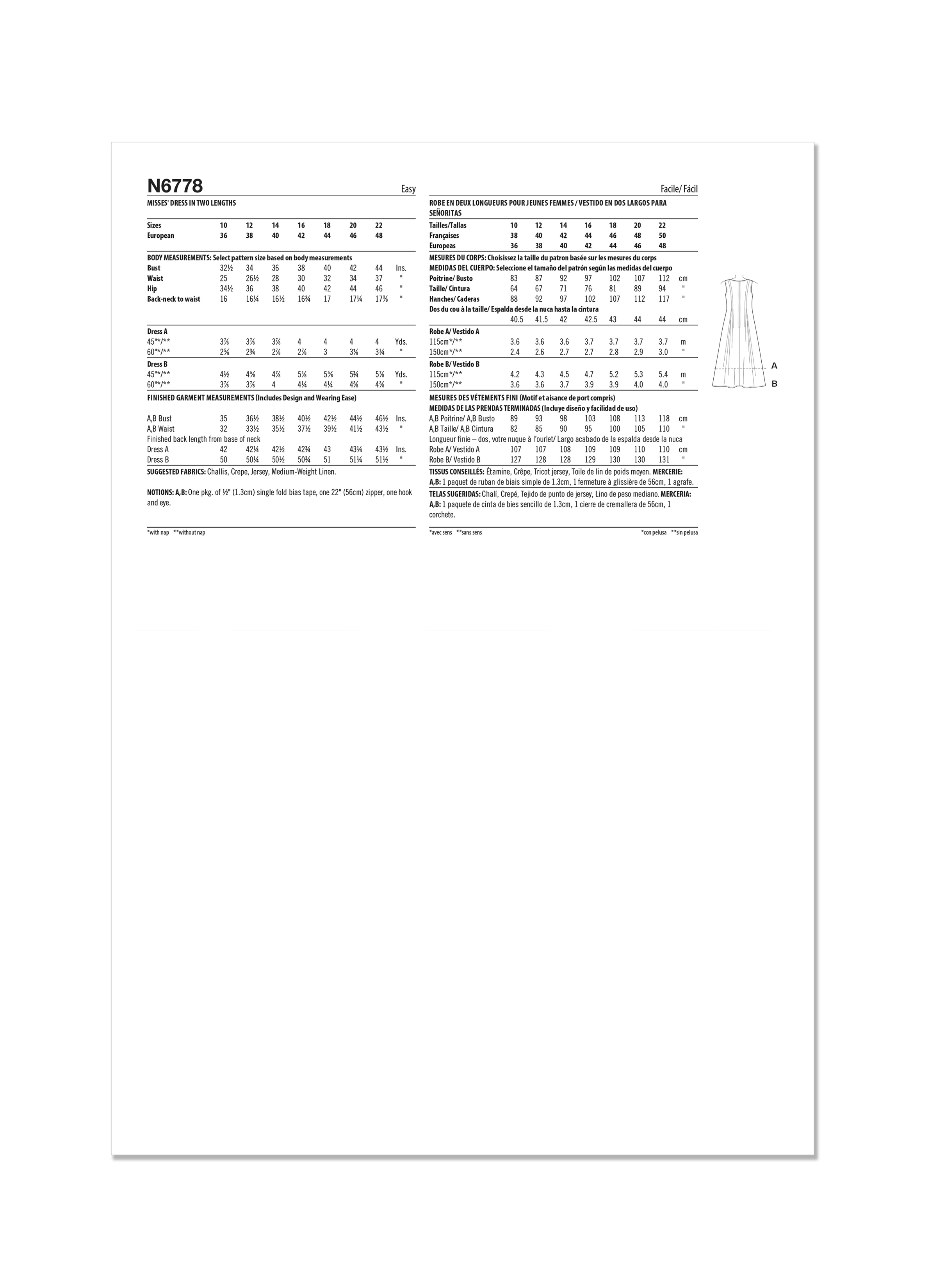 Patron New Look 6778 - Robe en Deux Longueurs pour Jeunes Femmes