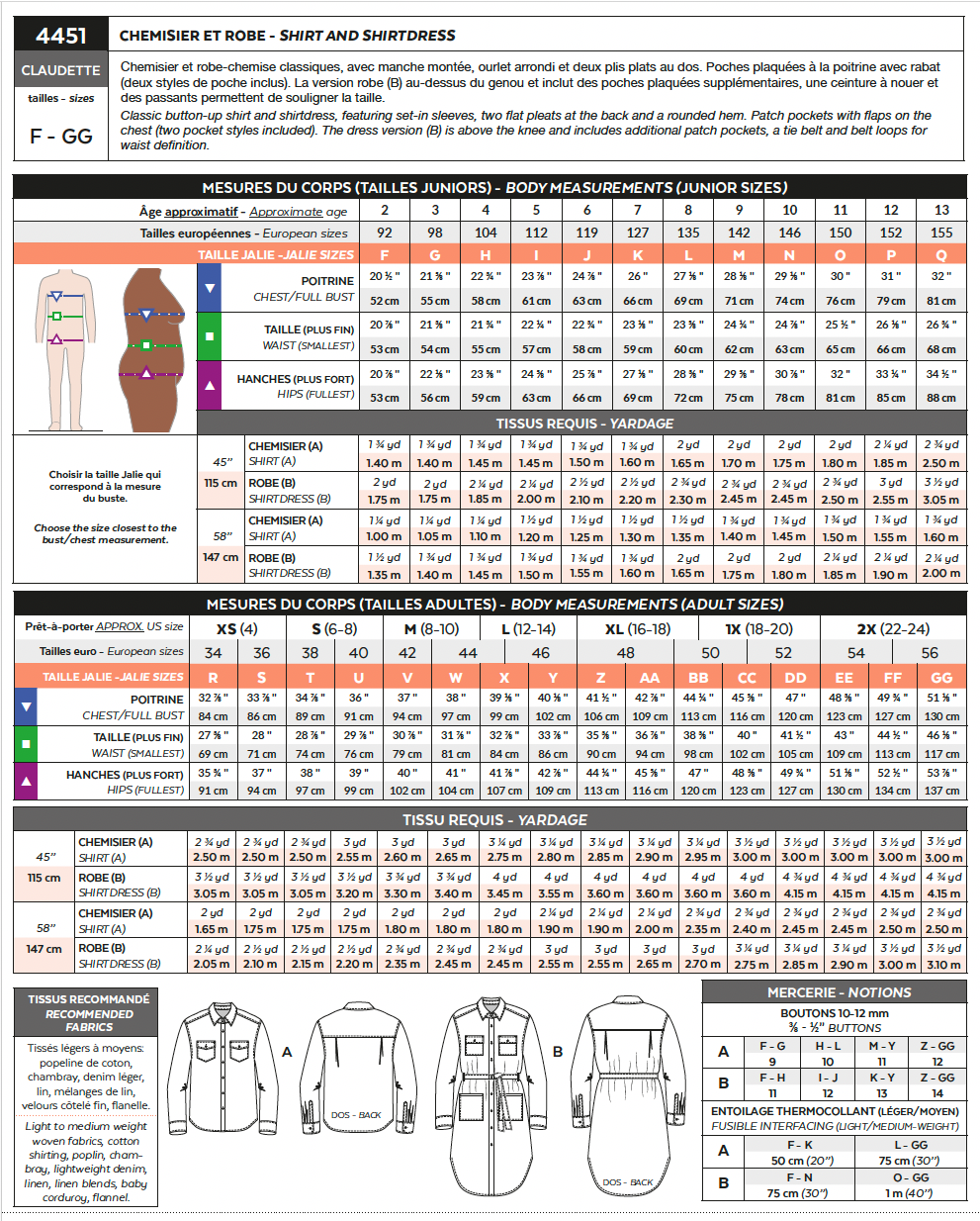 Patron Jalie 4451 - Chemisier et robe - CLAUDETTE