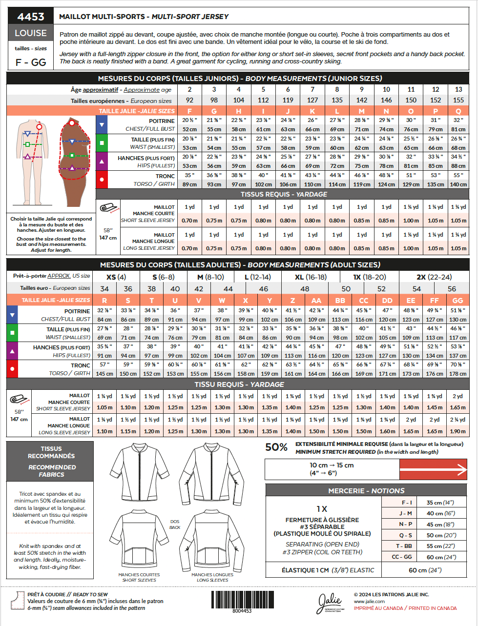 Patron Jalie 4453 - Maillot multi-sport - LOUISE