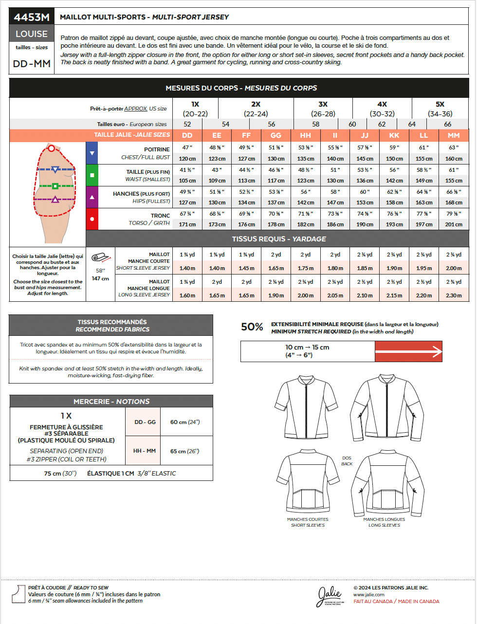 Patron Jalie 4453 - Maillot multi-sport - LOUISE