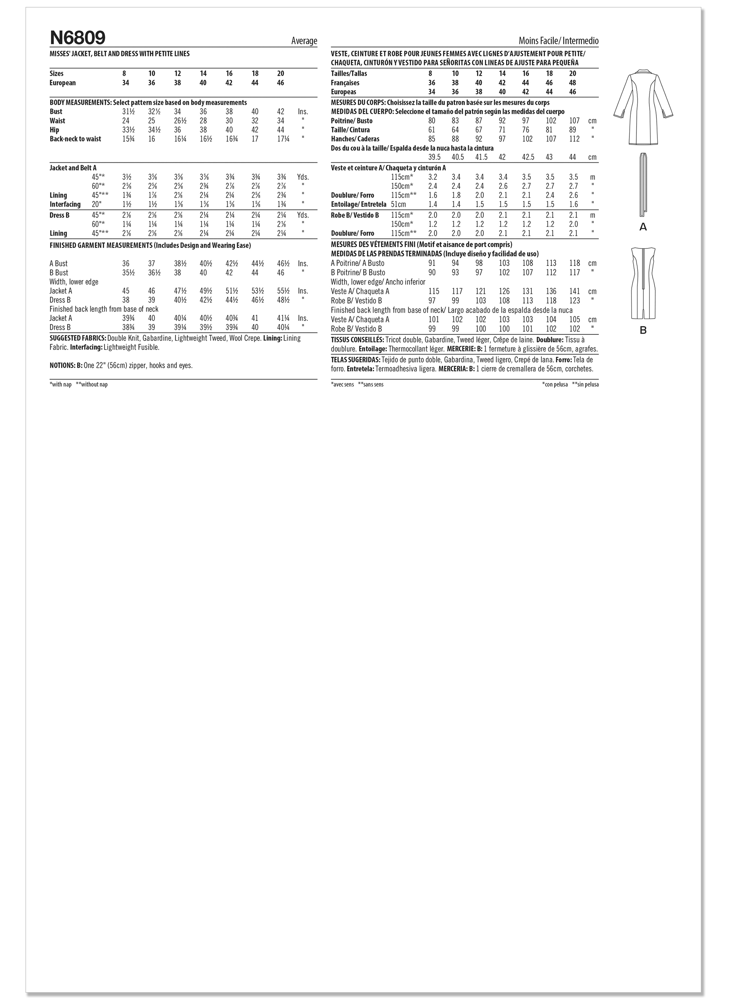 Patron New Look 6809 -  Veste, ceinture et robe