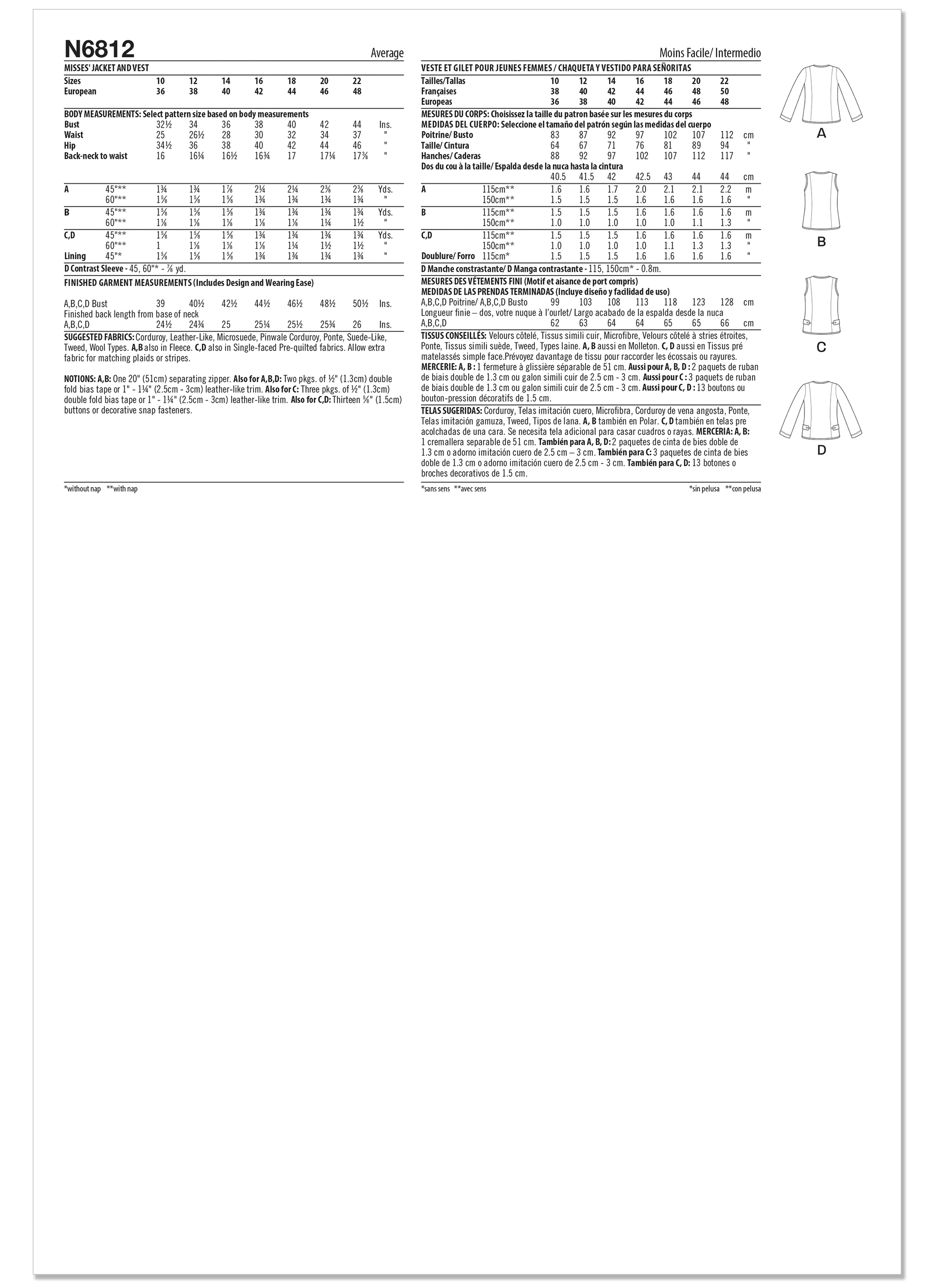Patron New Look 6812 -  Veste et gilet