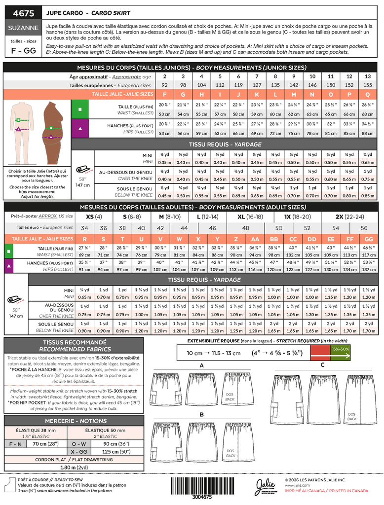 Patron Jalie 4675 SUZANNE - Jupe cargo