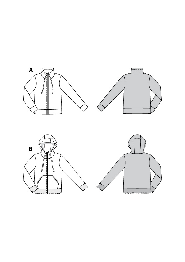 Patron Burda 6090- Veste sweat-shirt avec fermeture à glissière du 36 au 46
