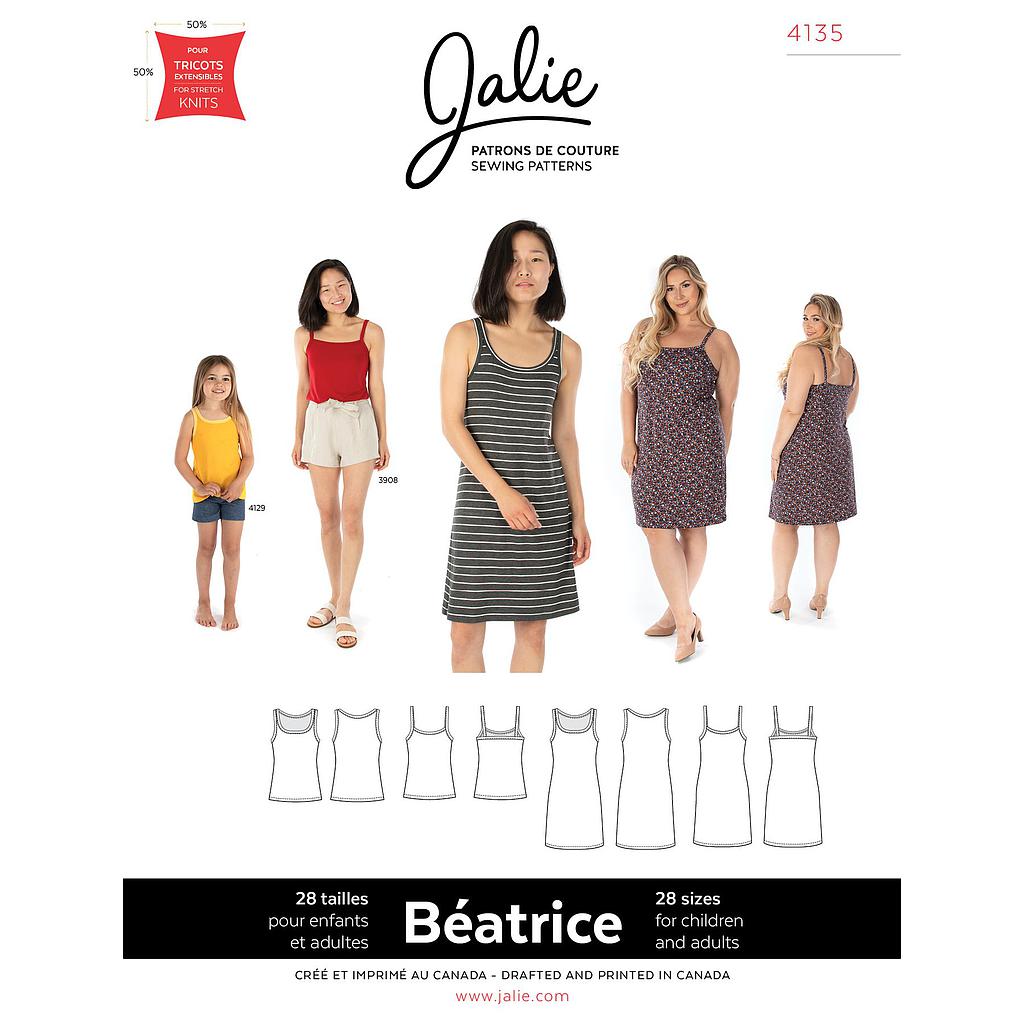 Patron Jalie 4135 BEATRICE- Débardeurs sans manche et robes fines bretelles- Femme, Enfant fille