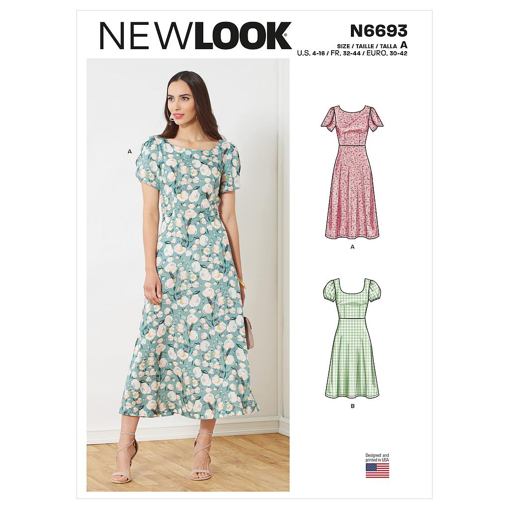 Patron New Look 6693 - Robe avec haut ajusté et couture taille du 32 au 44