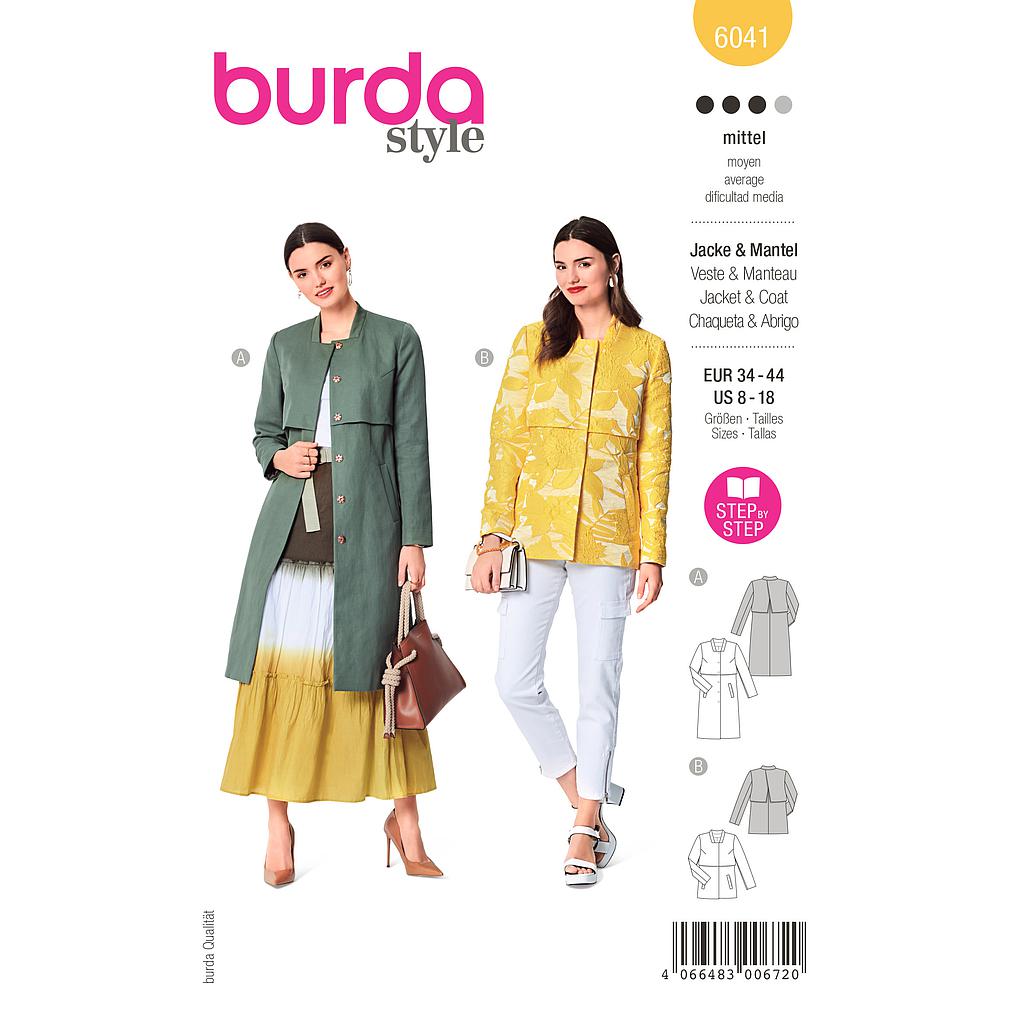 Patron Burda 6041 - Manteau et Veste avec bavolet et petit col montant du 36 au 46 (FR)