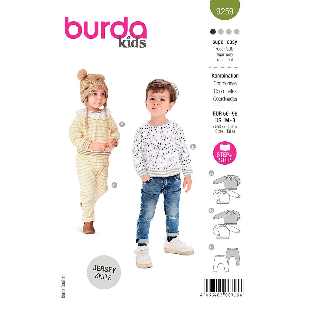 Patron Burda 9259 - Ensemble Tee- shirt et Pantalon bébé de 56 à 98 cm 