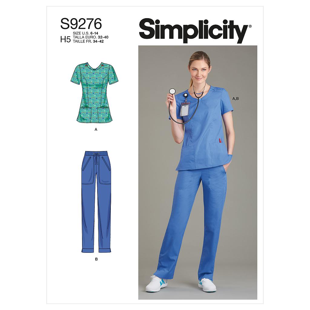 Patron Simplicity 9276 - Ensemble Infirmière avec Blouse et Pantalon du 34 au 52 (FR)