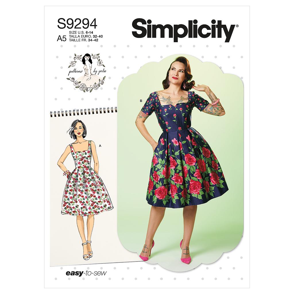 Patron Simplicity 9294 - Robe avec haut ajusté et décolleté carré du 34 au 50 (FR)