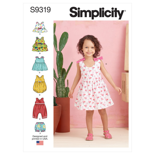 Patron Simplicity 9319.CAA - Ensemble Enfant Top, Robe, Combinaison et Culotte de 6 mois à 4 ans (68 à 104 cm)
