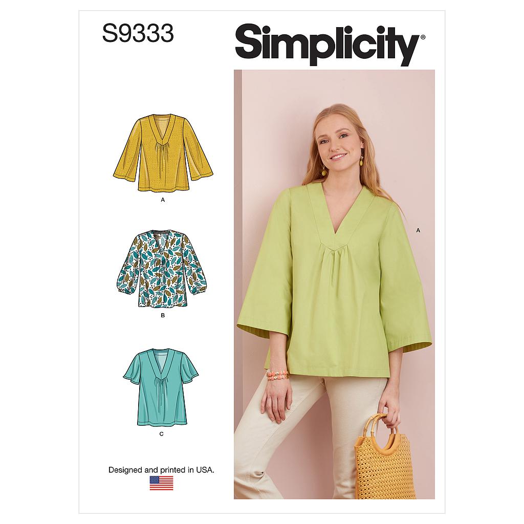 Patron Simplicity 9333 - Top ample avec décolleté V et variations de manches du 34 au 52 (FR)