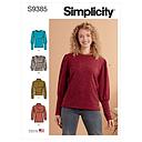 Patron Simplicity 9385 - Hauts en tricot pour femme avec variations de longueur et de manches du 34 au 52 FR