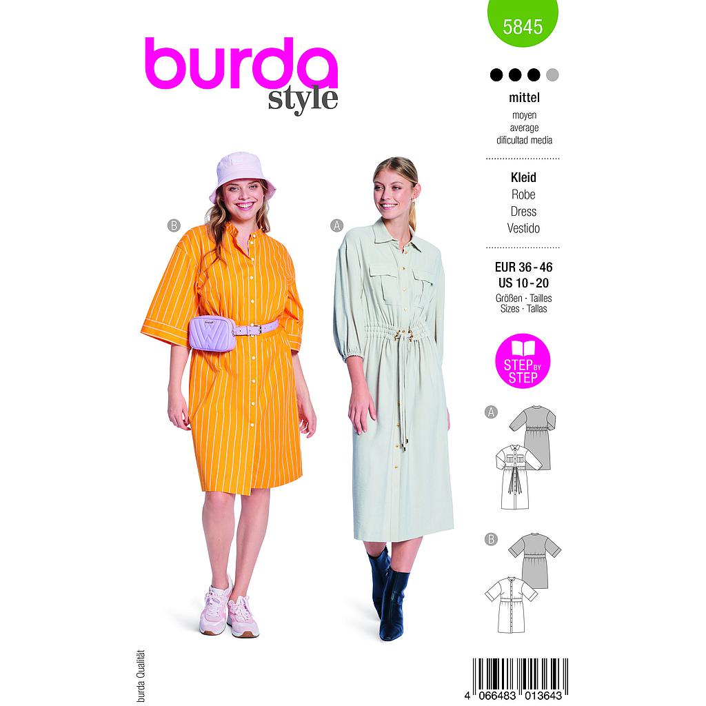 Patron Burda 5845 - Robe boutonnées du 36 au 46 FR 