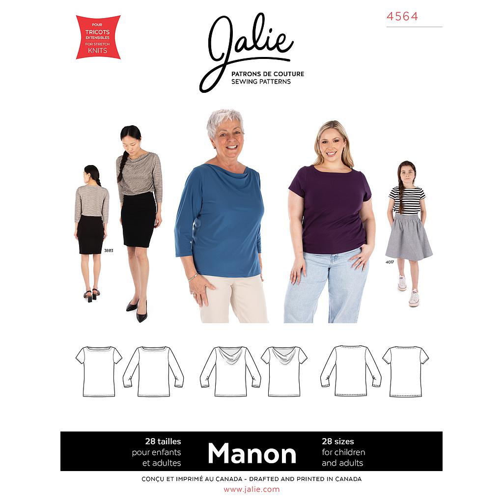 Patron Jalie 4564 - MANON - T-Shirt à encolure bateau ou drapée
