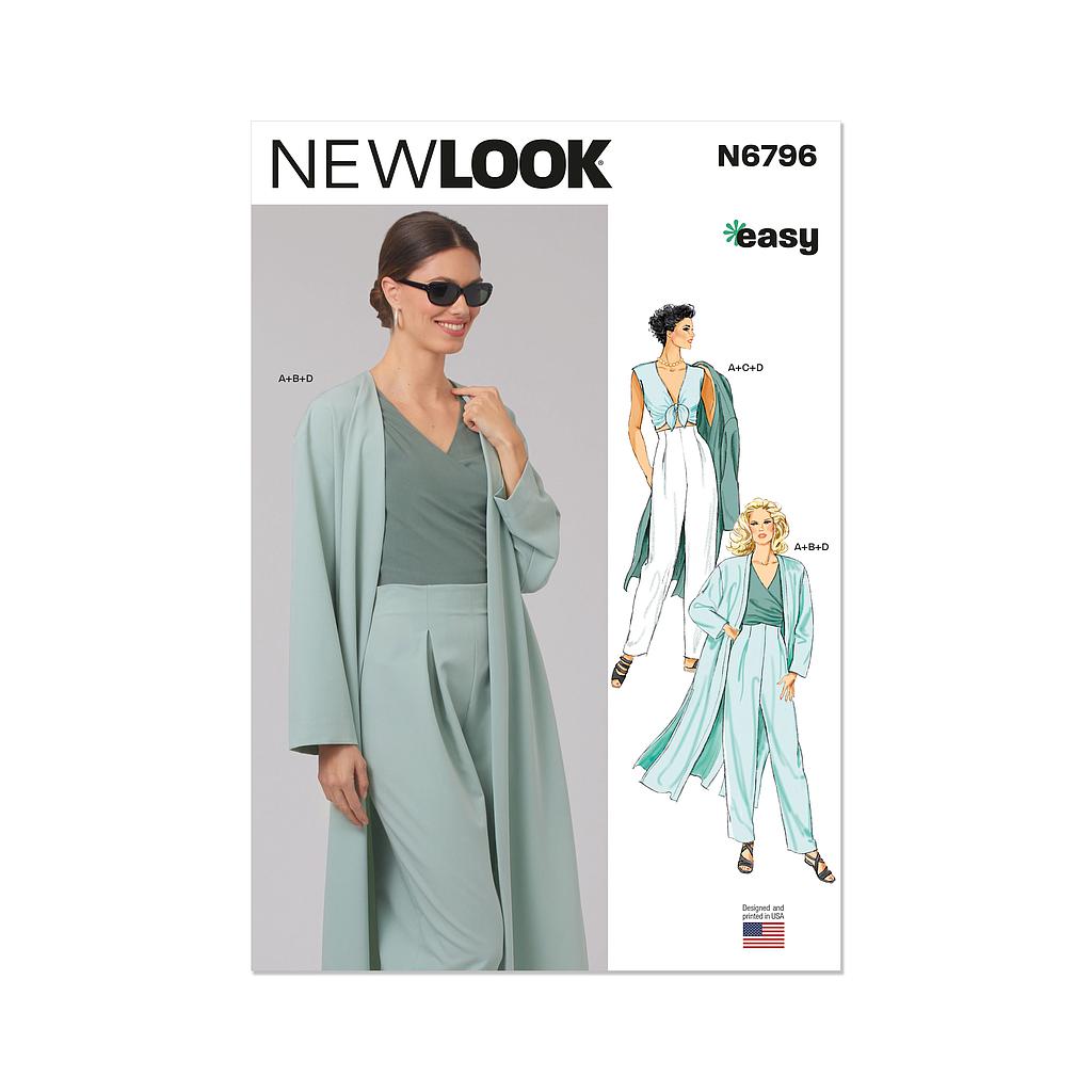 Patron New Look 6796 -  Manteau, haut et pantalon femme