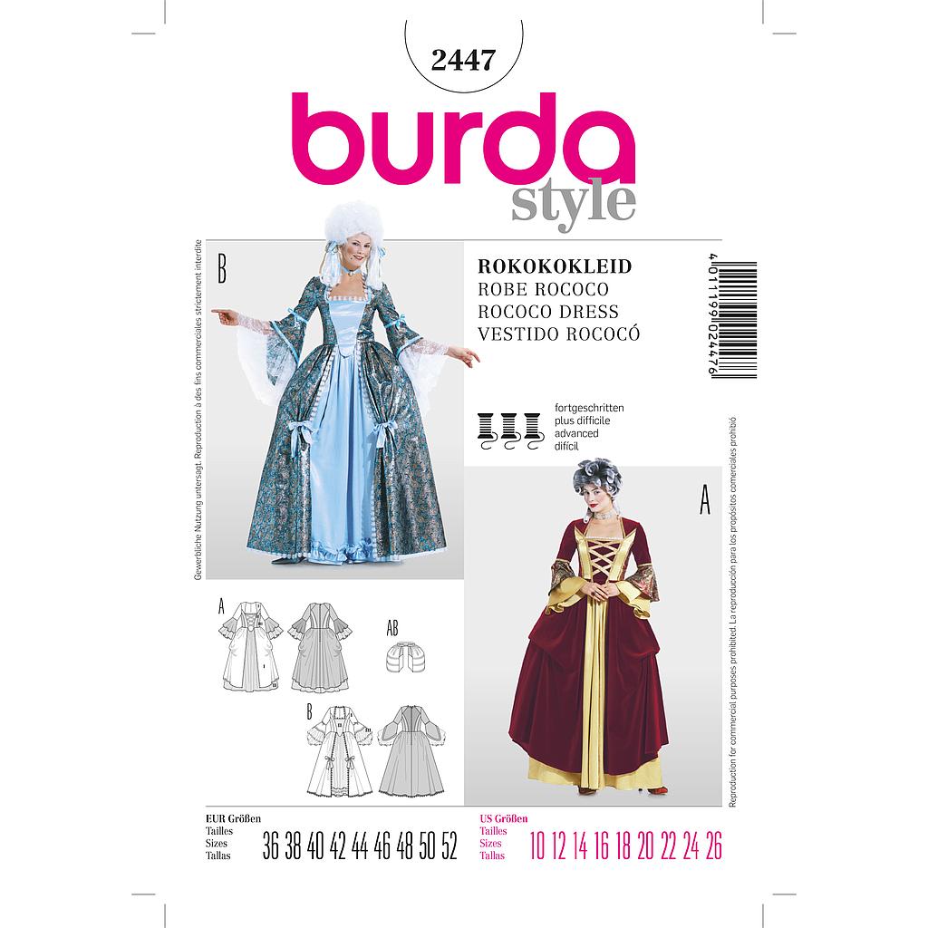 Patron Burda Carnaval 2447 - Déguisement Historique Robe Rococo Femme