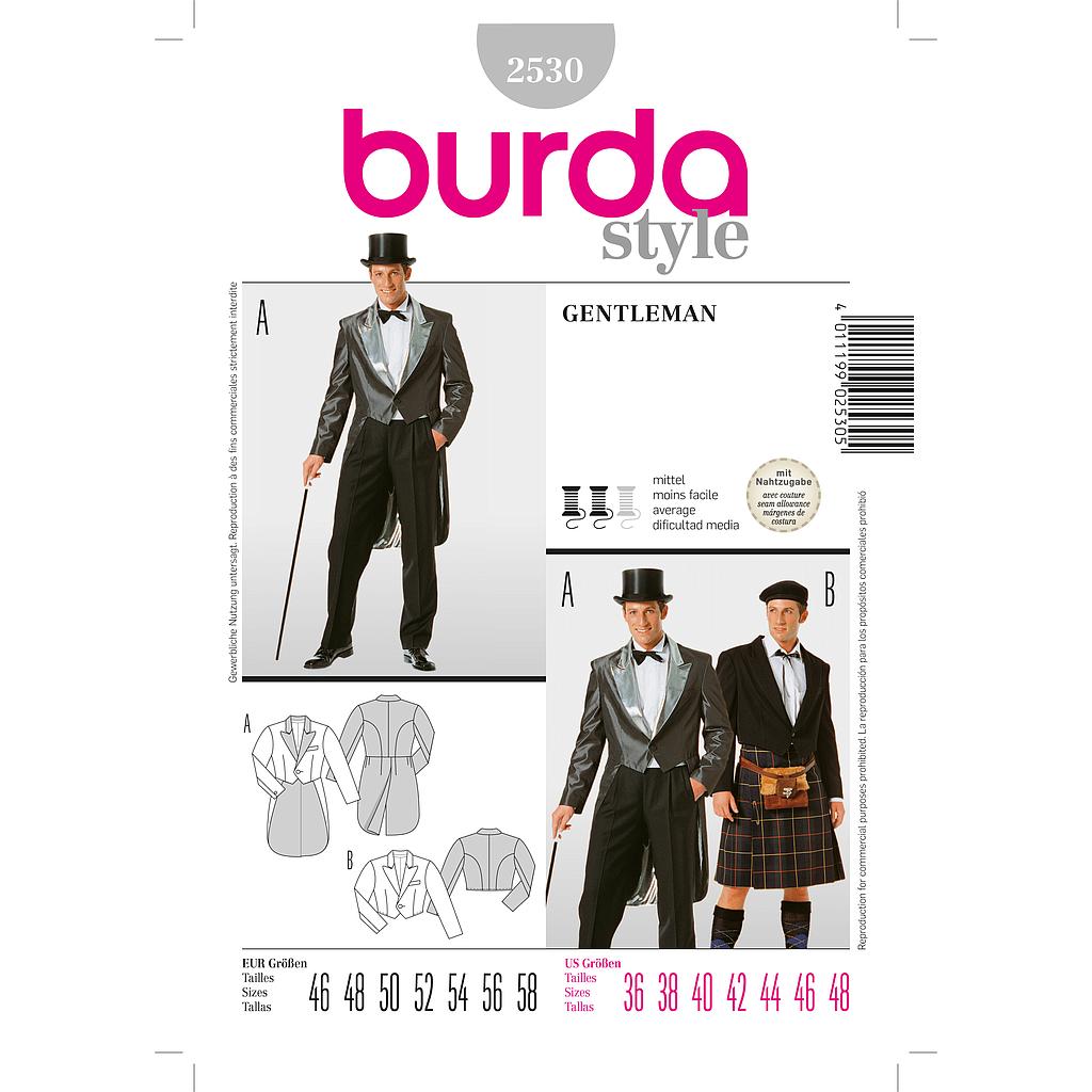 Patron Burda Carnaval 2530 - Déguisement  Veste Gentleman &amp; Highlander Homme