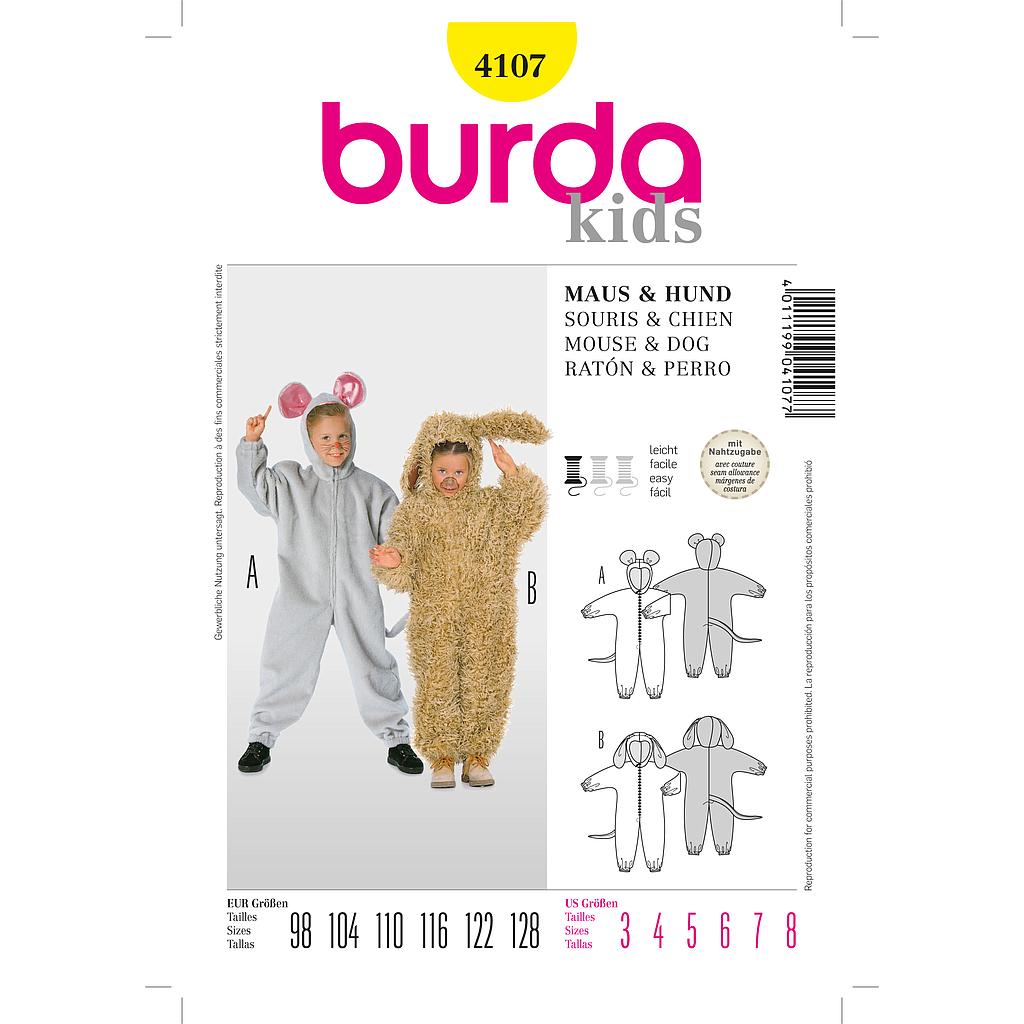 Patron Burda Carnaval 4107 - Déguisement Combinaison Souris &amp; Chien enfant