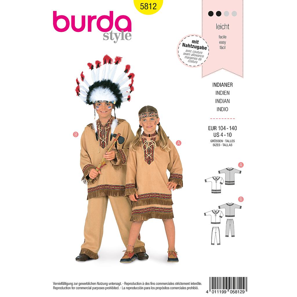 Patrón Burda 5812 Carnaval Disfraz de indio, disfraces adaptables 