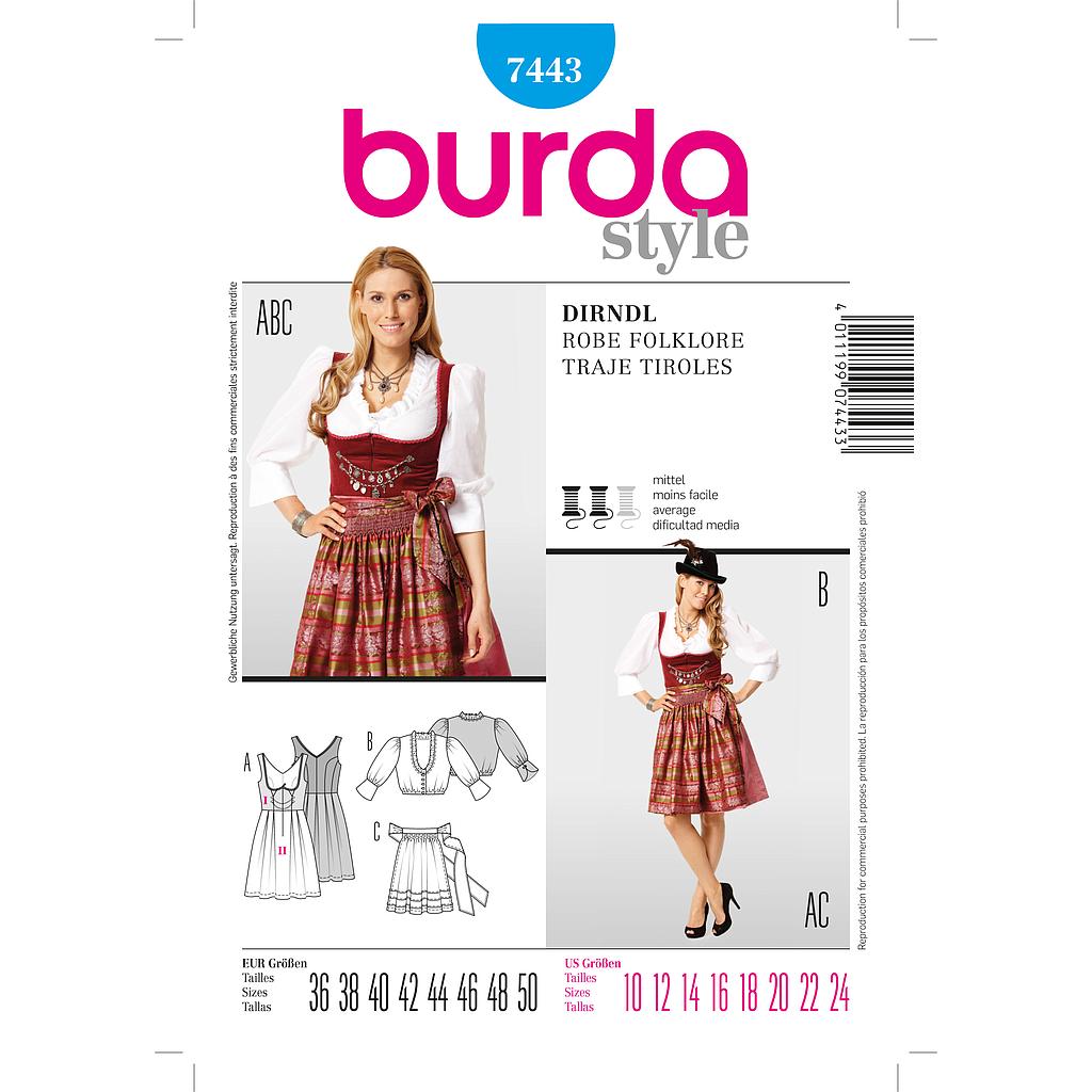 Patrón Nº7443 Burda Style: Vestido