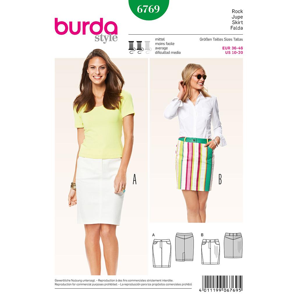 Patron Burda 6769 - Jupe droite femme style jeans du 38 au 48 (FR)#
