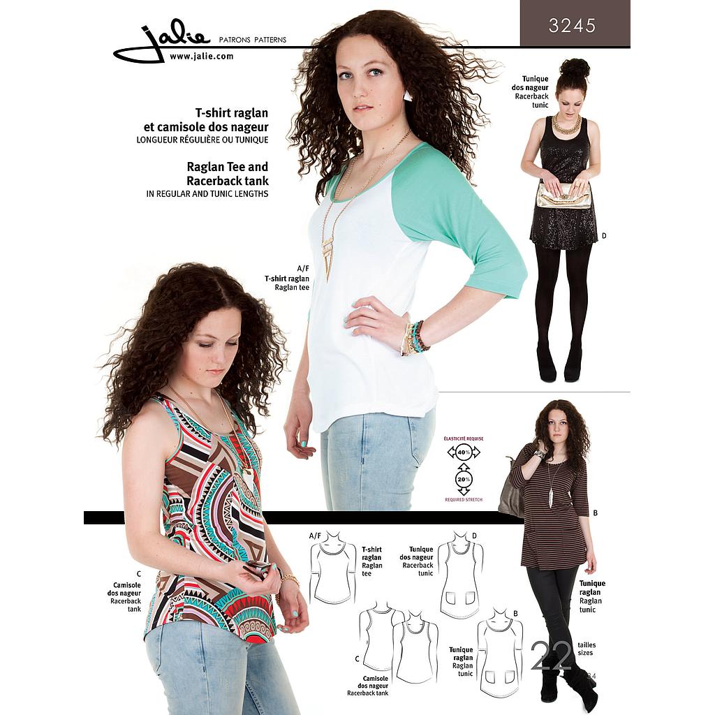 Patron Jalie 3245 Haut raglan, Top Brassière et tuniques