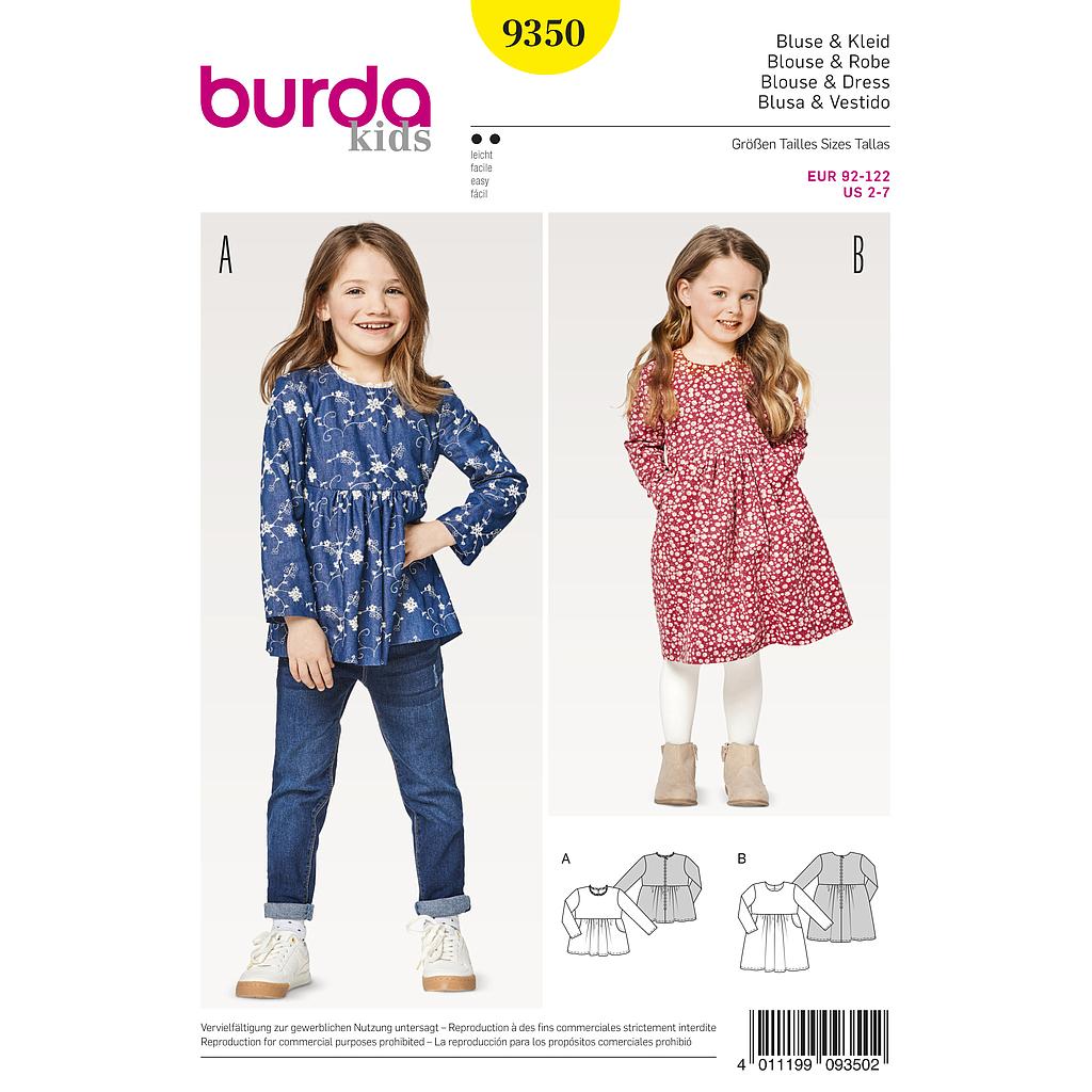Patron Burda Kids 9350 Blusa y Vestido