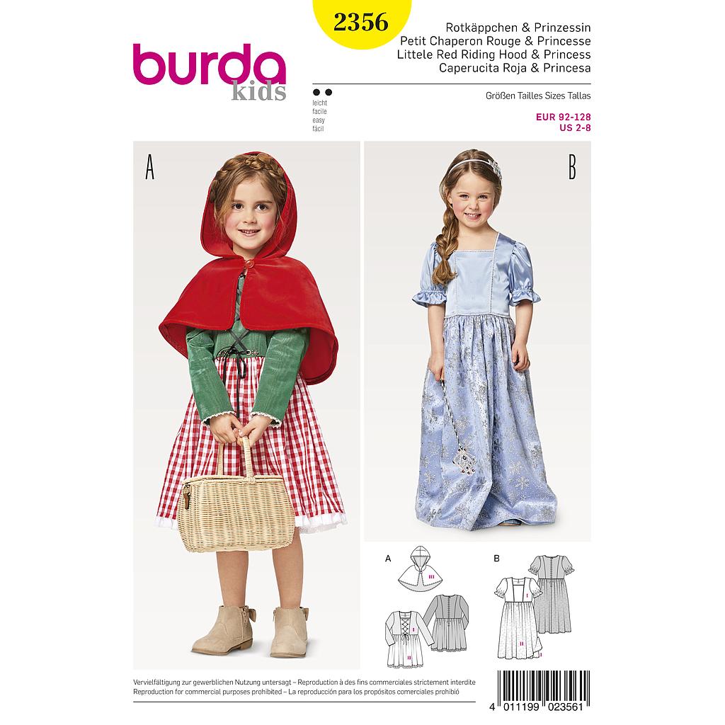 Patron Burda Carnaval 2356 Deguisement Petit chaperon rouge et Princesse enfant activa france