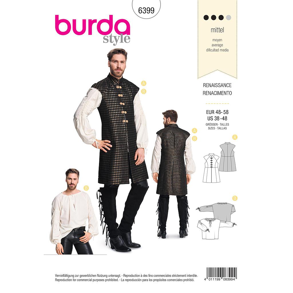 Patron Burda Carnaval 6399 - Déguisement Historique Renaissance - Homme