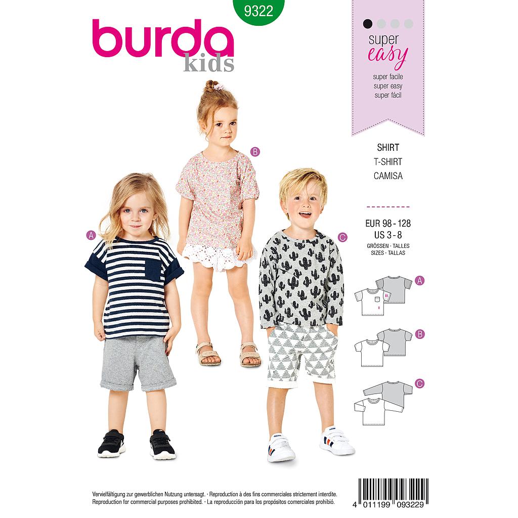 Patron Burda 9322 - Tee-Shirt pour garçons de 3 à 8 ans