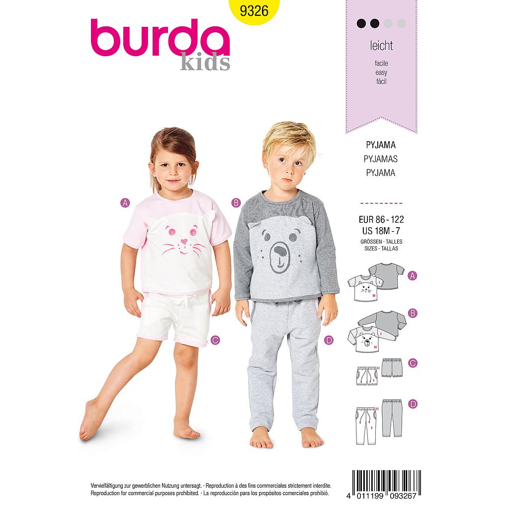 Patrón Burda 9326 - ropa de dormir para niños de 18 meses a 7 años
