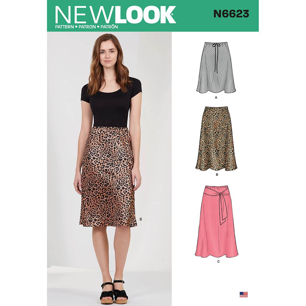 Patron New Look 6623 Jupe a taille elastique pour femmes de 38 a 50