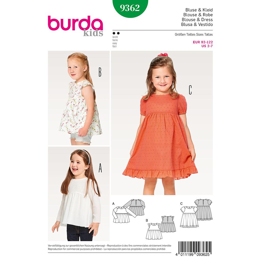 Patron Burda Kids 9362 Robe et blouse