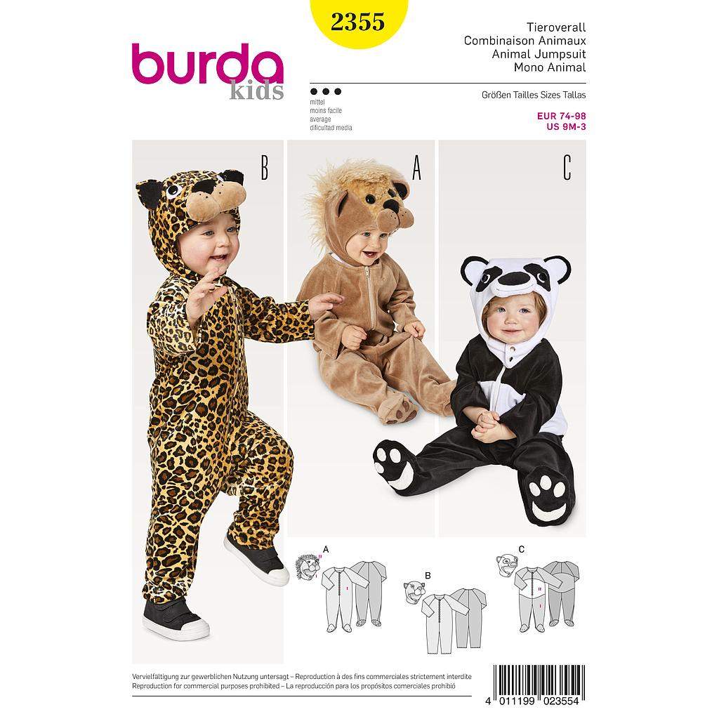 [B2355] Patron Burda Carnaval 2355 - Déguisement Combinaison animaux bébé