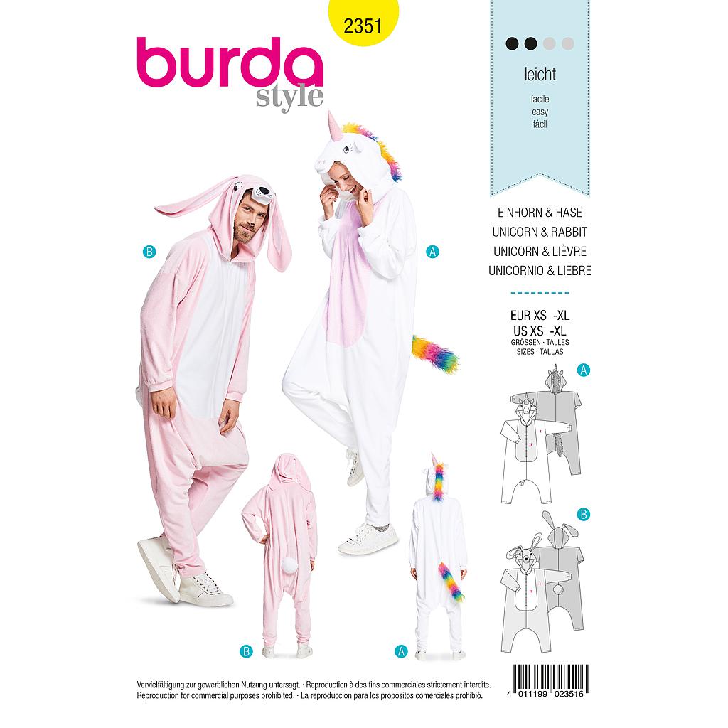 [B2351] Patron Burda Carnaval 2351 - Combinaison lapin et Licorne Adulte