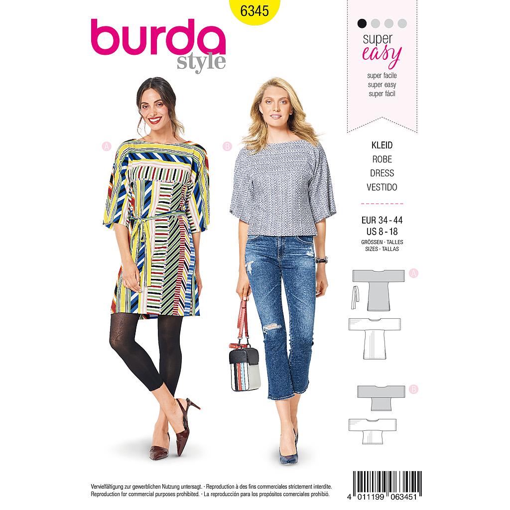 [B6345] Patron Burda 6345 - Robe et Tee-Shirt pour femmes de 36 à 46