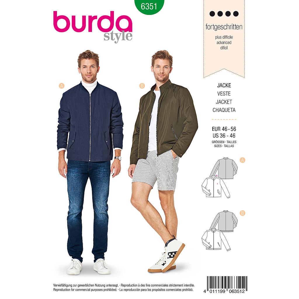 [B6351] Patron Burda 6351 - Veste pour hommes de 48 à 58