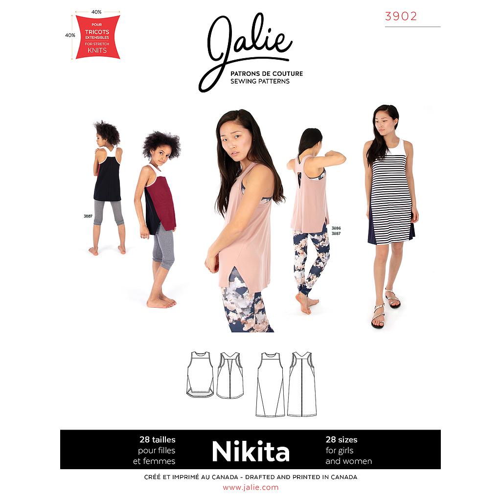 Patron JALIE 3902 NIKITA haut sans manches pour filles et femmes de 36 à 58 et de 2 à 13 ans