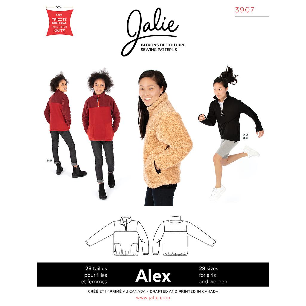 [JAL-3907] Patron JALIE 3907 ALEX pull ample demi - zip pour filles, garçons et femmes de 36 à 58 et filles de 2 à 13 ans
