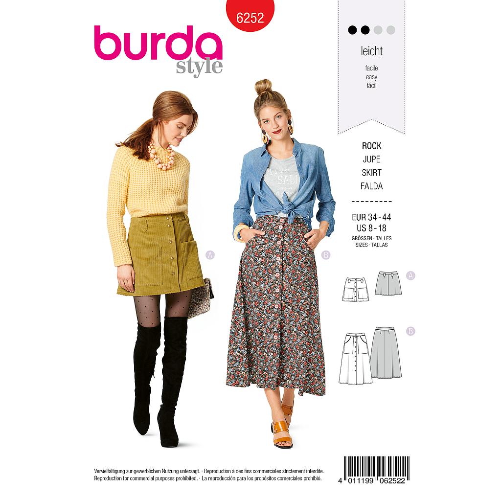 [B6252] Patron Burda 6252 Jupe évasée pour femmes de 36 à 46