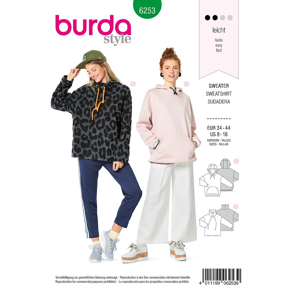 [B6253] Patron Burda 6253 Sweat shirt pour femmes de 36 à 46